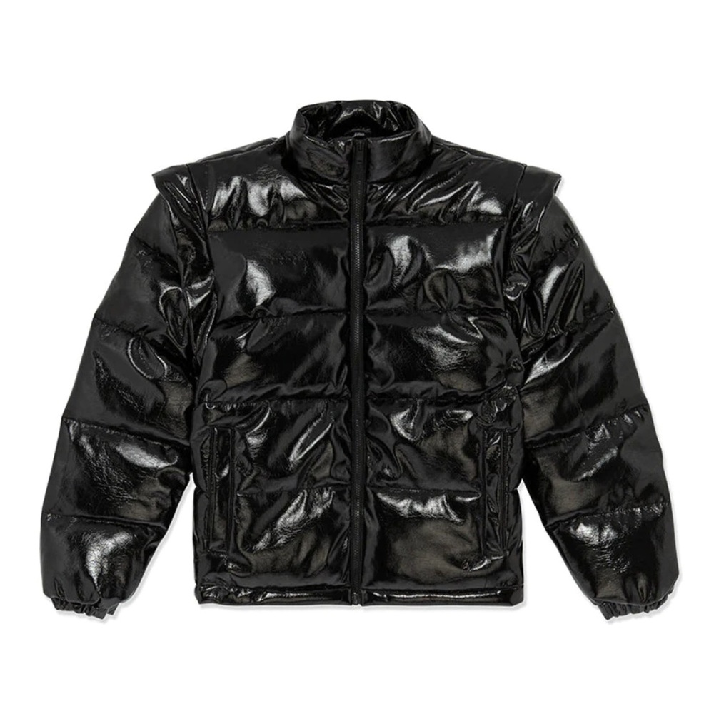 Weworewhat Faux Leather Snap Off Sleeve Puffer Jacket